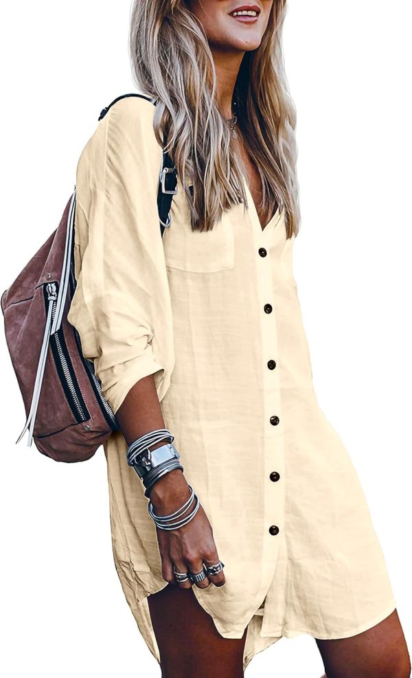 Jngrtsyjvip Fashion   Women's Swimsuit Cover Up Summer Beachwear Button Down Shirt Bikini Bathing Suit Beach Coverup Mini Dresses