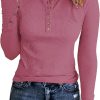 Jngrtsyjvip Ribbed women’s shirts Fashion Womens Long Sleeves Ribbed Knit Tunic Shirts Scoop Neck Button Down Tops Casual Henley Tee Shirt Slim Fit Blouses
