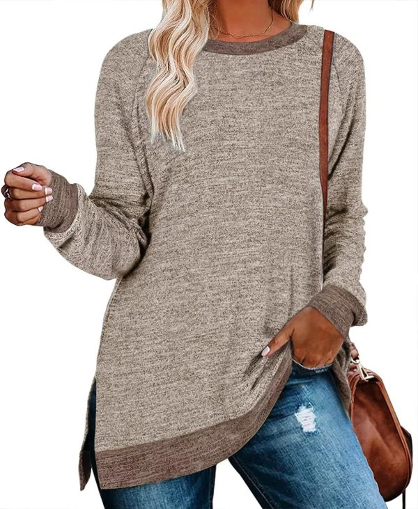 71f2ITlaCXL._AC_SL1500 Jngrtsyjvip Fashion Womens Crewneck Pullovers Color Block Long Sleeve Side Split Tunic Tops