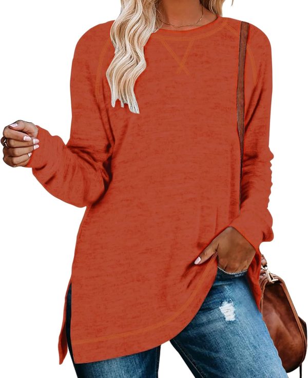 Jngrtsyjvip Fashion  Womens Casual Long Sleeve T Shirts Casual Blouses Trendy Tops Side Split Tunics