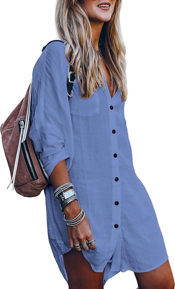 Jngrtsyjvip Fashion   Women's Swimsuit Cover Up Summer Beachwear Button Down Shirt Bikini Bathing Suit Beach Coverup Mini Dresses