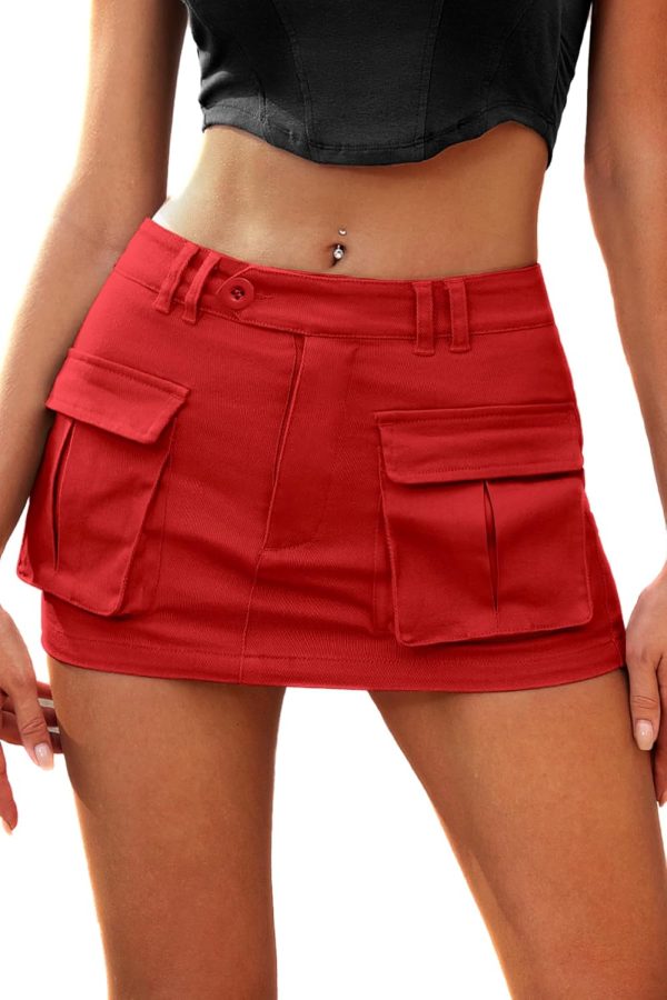 Jngrtsyjvip Fashion Women's Low Waist Mini Cargo Skirt Y2K, High-Stretch Bodycon Button Denim Skirt with Pockets