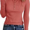 Jngrtsyjvip Ribbed women’s shirts Fashion Womens Long Sleeves Ribbed Knit Tunic Shirts Scoop Neck Button Down Tops Casual Henley Tee Shirt Slim Fit Blouses
