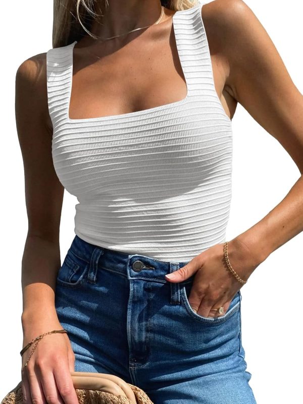 Jngrtsyjvip Fashion Womens Ribbed Tank Tops 2024 Summer Sleeveless Square Neck Shirts Casual Slim Fitted Knit Shirts
