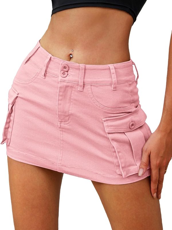 Jngrtsyjvip Fashion High Stretchy Cargo Skirt for Women, Low Waist Y2k Mini Skirt Cute Denim Skirt with Pockets