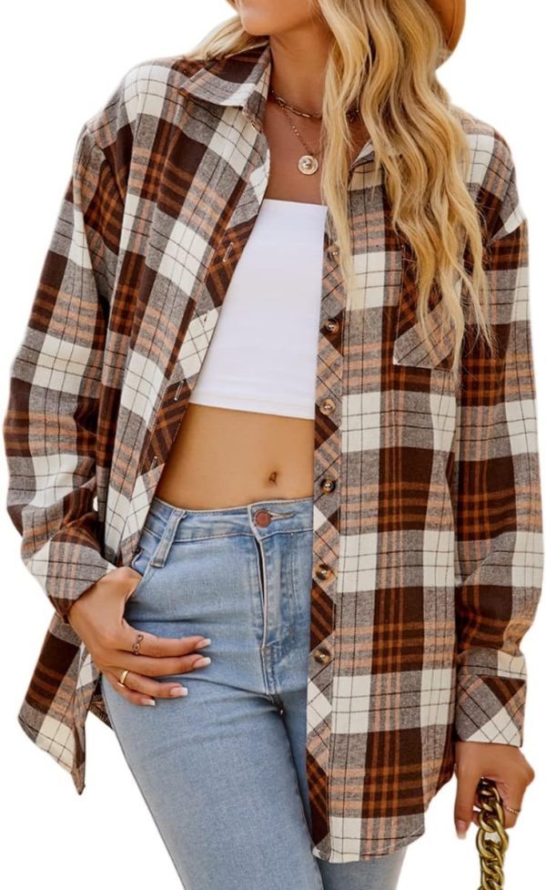 Jngrtsyjvip Fashion   Womens Button Down Flannel Shirts Long Sleeve Plaid Shackets Business Casual Blouse Top