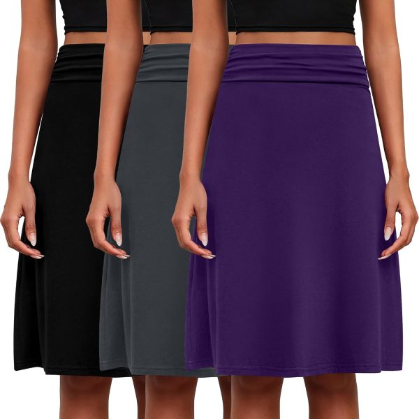 71jSM28kCaL._AC_SL1500 Jngrtsyjvip Fashion3 Pack Womens Midi Skirts Flowy Lightweight Knee Length Casual Elastic Waist Modest Flared Skirts Trendy Summer