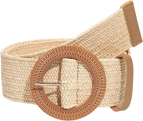 Jngrtsyjvip Fashion  Women's Round Buckle Elastic Straw Belts Boho Waist Belt