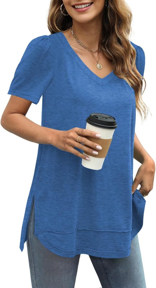 71kIyAUwRCL._AC_SL1500 Jngrtsyjvip Fashion Summer Tops for Women Short Sleeve V Neck Shirts Side Split Loose Casual Tunic Tops