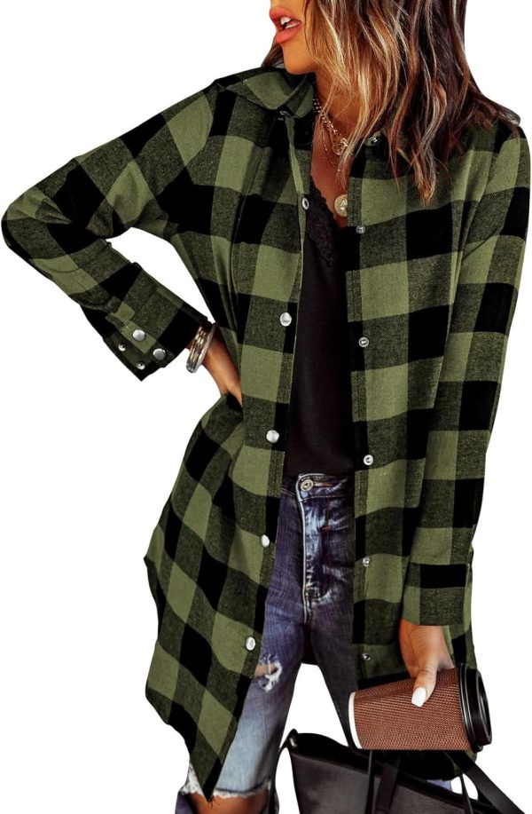 Jngrtsyjvip Fashion   Flannel for Women 2024 Fall Fashion Long Sleeve Plaid Button Down Shirts Shacket Blouse Top with Pockets