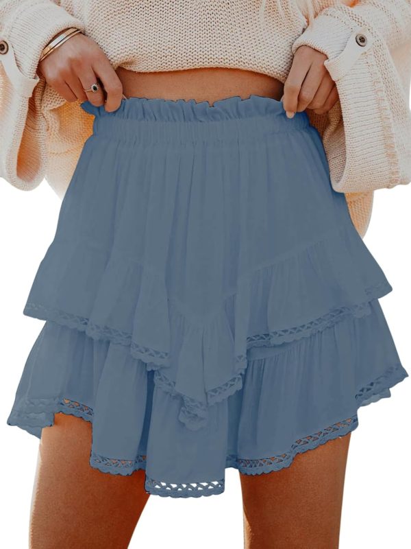Jngrtsyjvip Fashion Shorts for Women Casual Boho Ruffle Tiered Skorts High Waist Mini Skirts Golf Tennis Crochet Shorts