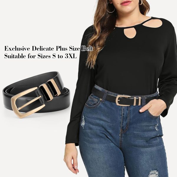 Jngrtsyjvip Fashion  Plus Size Women's Leather Belts for Jeans Pants Fashion Ladies Black Belt with Gold Buckle