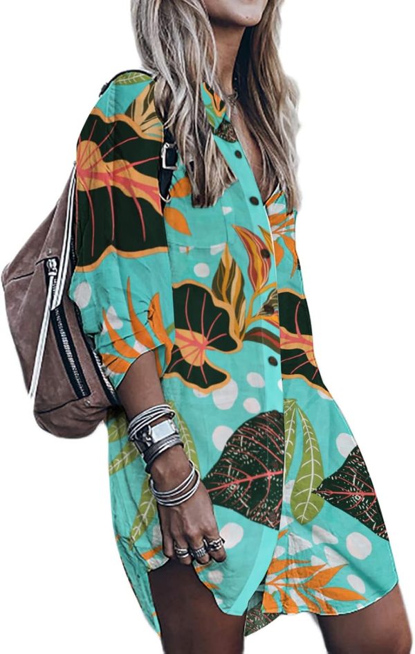 Jngrtsyjvip Fashion   Women's Swimsuit Cover Up Summer Beachwear Button Down Shirt Bikini Bathing Suit Beach Coverup Mini Dresses