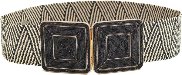 Jngrtsyjvip Fashion  Women's Symmetrical Buckle Straw Belts Wide Belt Elastic Waistband