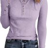 Jngrtsyjvip Ribbed women’s shirts Fashion Womens Long Sleeves Ribbed Knit Tunic Shirts Scoop Neck Button Down Tops Casual Henley Tee Shirt Slim Fit Blouses