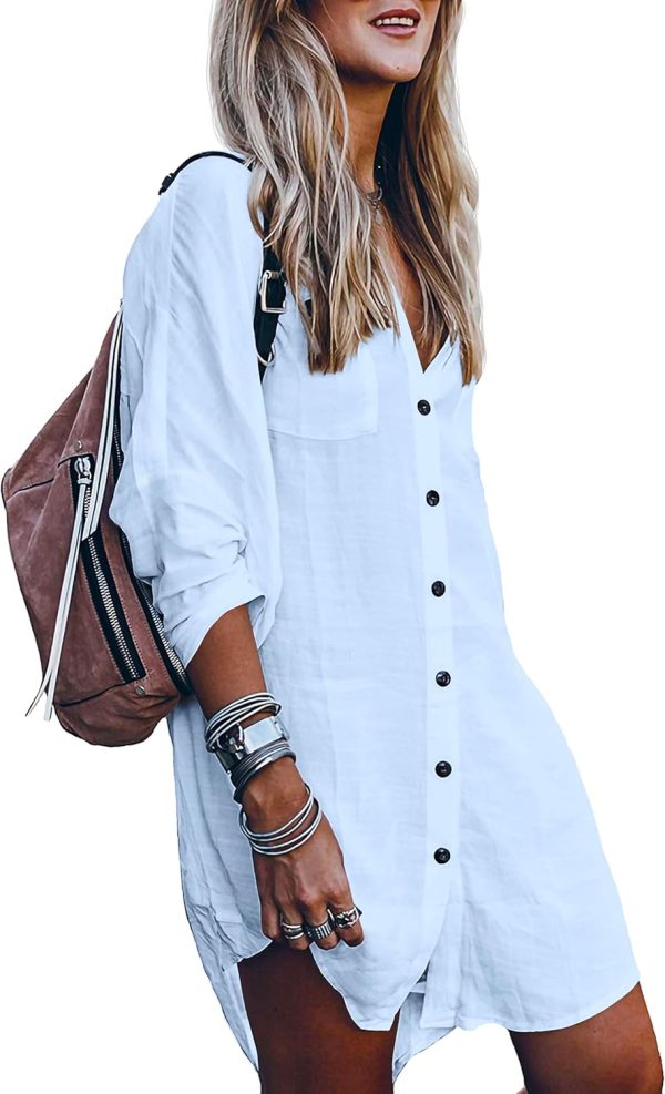 Jngrtsyjvip Fashion   Women's Swimsuit Cover Up Summer Beachwear Button Down Shirt Bikini Bathing Suit Beach Coverup Mini Dresses