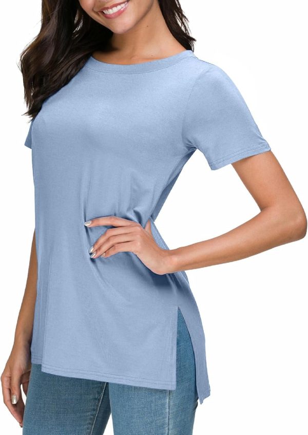 71pQ5NheFEL._AC_SL1500 Jngrtsyjvip Fashion Shirts Summer Women Casual Short Sleeve Tops T-Shirts Tees with Side Split