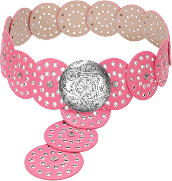 71pnlndgXkL._AC_SL1500 Jngrtsyjvip Fashion Western Belts for Women Wide Hollow Disc Leather Belt Cowgirl Waist Belt for Jeans Dresses with Metal Buckle