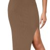Jngrtsyjvip Fashion  Women's High Waist Slit Hem Rib Knit Midi Bodycon Skirt