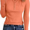 Jngrtsyjvip Ribbed women’s shirts Fashion Womens Long Sleeves Ribbed Knit Tunic Shirts Scoop Neck Button Down Tops Casual Henley Tee Shirt Slim Fit Blouses