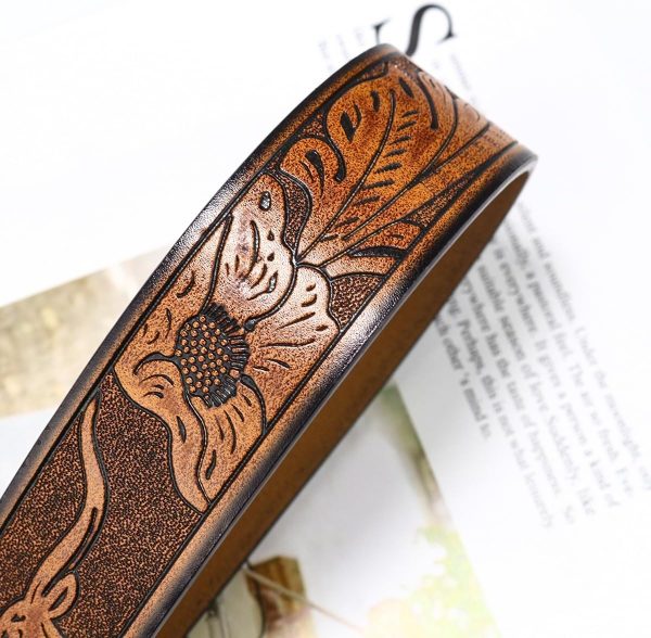 Jngrtsyjvip FashionWomen Western Cowboy Belt - PU Leather Longhorn Bull Turquoise Embossed Buckle Belt for Jeans Pants Dresses