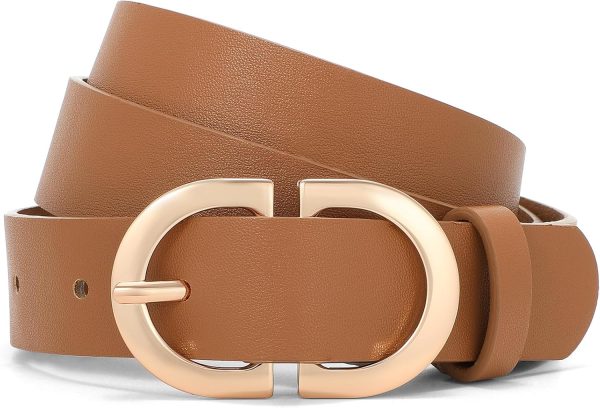 Jngrtsyjvip Fashion  Women Leather Belt for Jeans Pants Dress Fashion Ladies Belts with Gold Buckle White Waist Belt Small to Plus Size