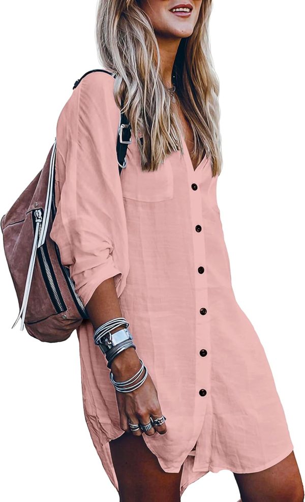 Jngrtsyjvip Fashion   Women's Swimsuit Cover Up Summer Beachwear Button Down Shirt Bikini Bathing Suit Beach Coverup Mini Dresses