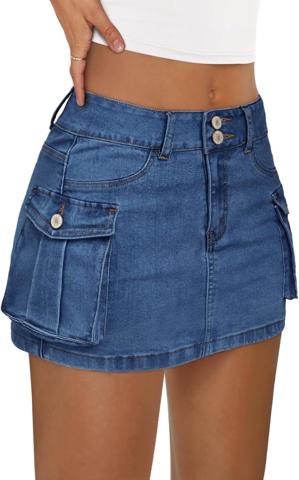 71vYei8G_VL._AC_SL1500 Jngrtsyjvip Fashion Women Cargo Mini Skirt Denim Jean Dress with Pocket