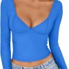 Jngrtsyjvip Fashion Womens Long Sleeve Deep V-Neck Crop Tops Basic Y2K Going Out Tops Fall Outfits 2024 Fashion Clothes