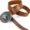 Jngrtsyjvip FashionWomen Western Cowboy Belt - PU Leather Longhorn Bull Turquoise Embossed Buckle Belt for Jeans Pants Dresses