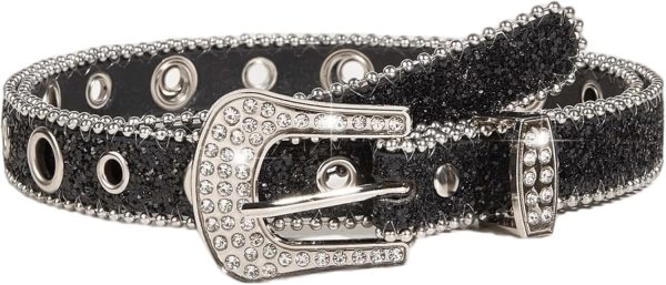 Jngrtsyjvip FashionWomens Rhinestones Studded Belts Bling Big Diamond Cowgirl Cowboy Waist Belt for Jeans Dresses Fit for 27"-39"