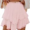 Jngrtsyjvip Fashion Shorts for Women Casual Boho Ruffle Tiered Skorts High Waist Mini Skirts Golf Tennis Crochet Shorts