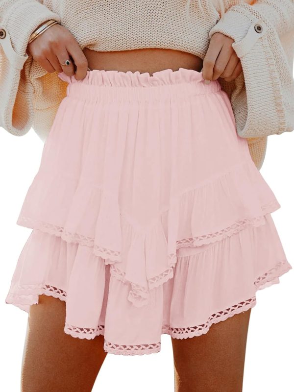 Jngrtsyjvip Fashion Shorts for Women Casual Boho Ruffle Tiered Skorts High Waist Mini Skirts Golf Tennis Crochet Shorts