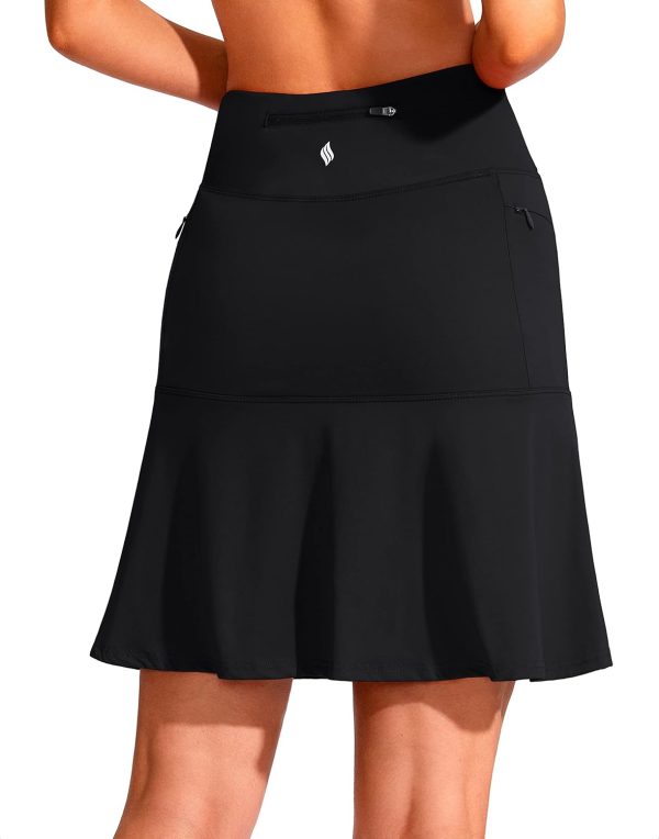 Jngrtsyjvip Fashion 19" Golf Skorts Skirts for Women Zipper Pockets Knee Length Skort Women's High Waist Athletic Tennis Skirt