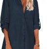 Jngrtsyjvip Fashion   Women Boyfriend Shirts Button Down Long Sleeve Blouse Cuffed Sleeve Collared Shirt