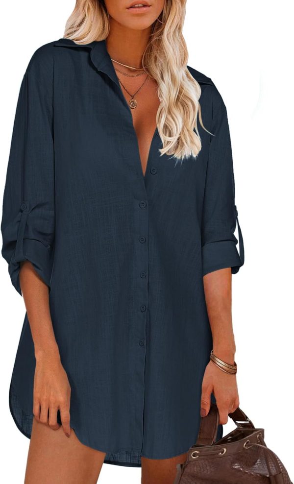 Jngrtsyjvip Fashion   Women Boyfriend Shirts Button Down Long Sleeve Blouse Cuffed Sleeve Collared Shirt