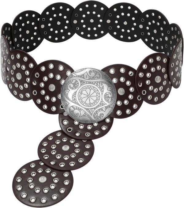 71zvZUCSt_L._AC_SL1500 Jngrtsyjvip Fashion Western Belts for Women Wide Hollow Disc Leather Belt Cowgirl Waist Belt for Jeans Dresses with Metal Buckle