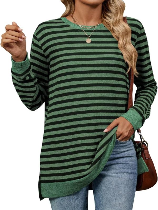 81-6oBVeevL._AC_SL1500 Jngrtsyjvip Fashion Womens Crewneck Pullovers Color Block Long Sleeve Side Split Tunic Tops