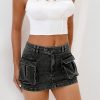 Jngrtsyjvip Fashion Women's Low Waist Mini Cargo Skirt Y2K, High-Stretch Bodycon Button Denim Skirt with Pockets