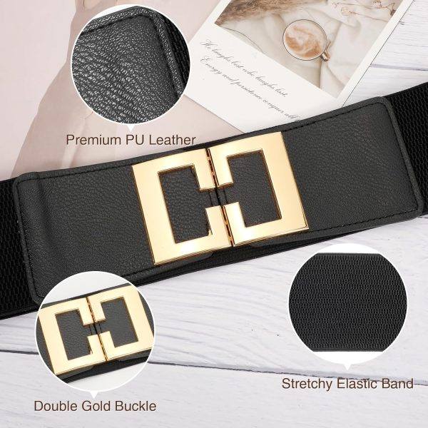 Jngrtsyjvip FashionWide Waist Belts for Women Dresses Vintage Elastic Belts Fashion Stretchy Belt with Gold Buckle