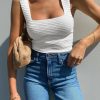 Jngrtsyjvip Fashion Womens Ribbed Tank Tops 2024 Summer Sleeveless Square Neck Shirts Casual Slim Fitted Knit Shirts