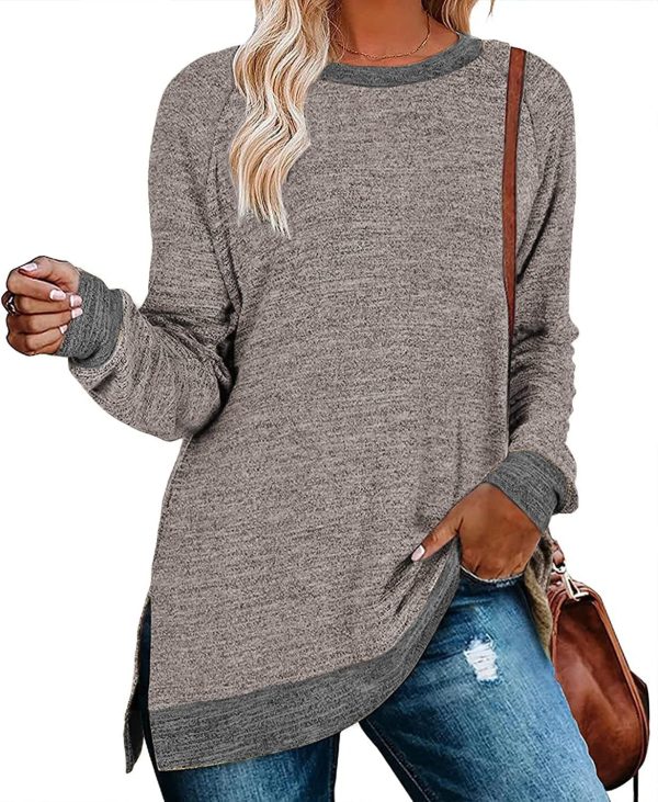 817Us5Pmb9L._AC_SL1500 Jngrtsyjvip Fashion Womens Crewneck Pullovers Color Block Long Sleeve Side Split Tunic Tops