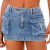 Jngrtsyjvip Fashion Women's Low Waist Mini Cargo Skirt Y2K, High-Stretch Bodycon Button Denim Skirt with Pockets