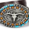 Jngrtsyjvip FashionWomen Western Cowboy Belt - PU Leather Longhorn Bull Turquoise Embossed Buckle Belt for Jeans Pants Dresses