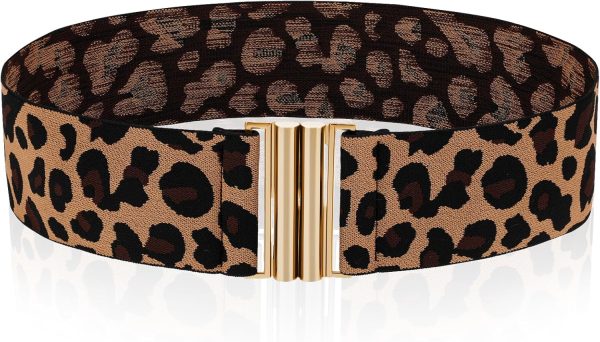 Jngrtsyjvip FashionWomen Stretch Waist Belts, Skinny Elastic Wide Waistband Leopard Print Retro Dress Tuck Belt, Interlock Buckle