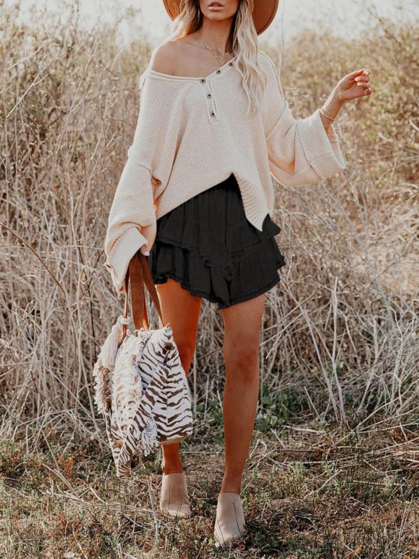 Jngrtsyjvip Fashion Shorts for Women Casual Boho Ruffle Tiered Skorts High Waist Mini Skirts Golf Tennis Crochet Shorts