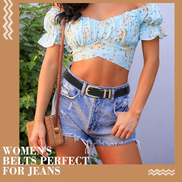 Jngrtsyjvip Fashion  Plus Size Women's Leather Belts for Jeans Pants Fashion Ladies Black Belt with Gold Buckle