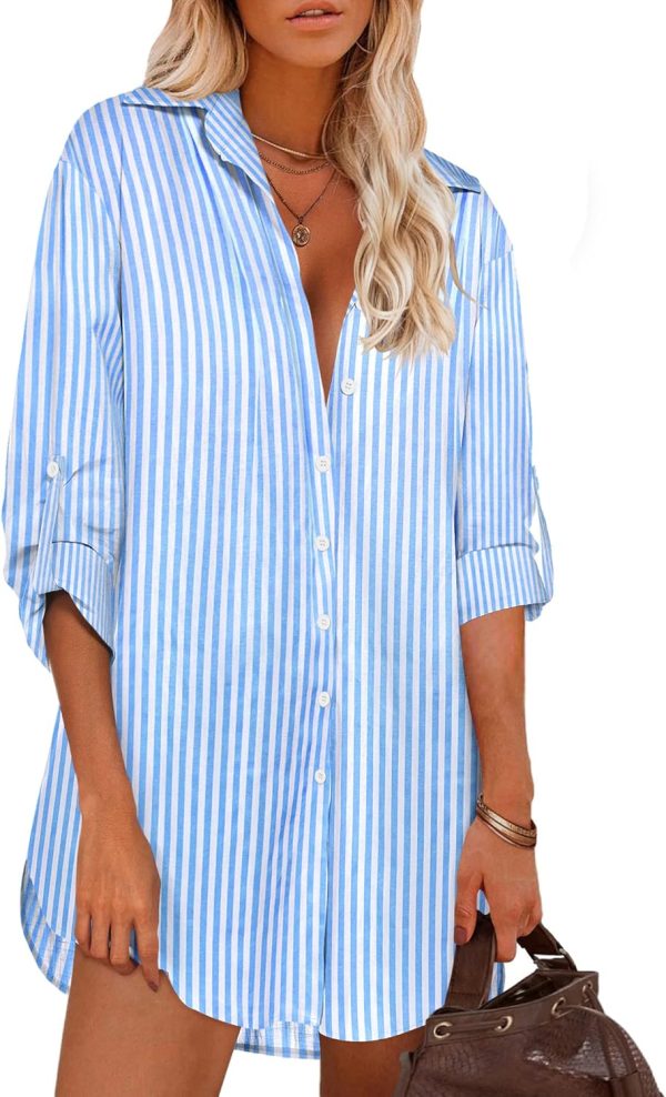 Jngrtsyjvip Fashion   Women Boyfriend Shirts Button Down Long Sleeve Blouse Cuffed Sleeve Collared Shirt