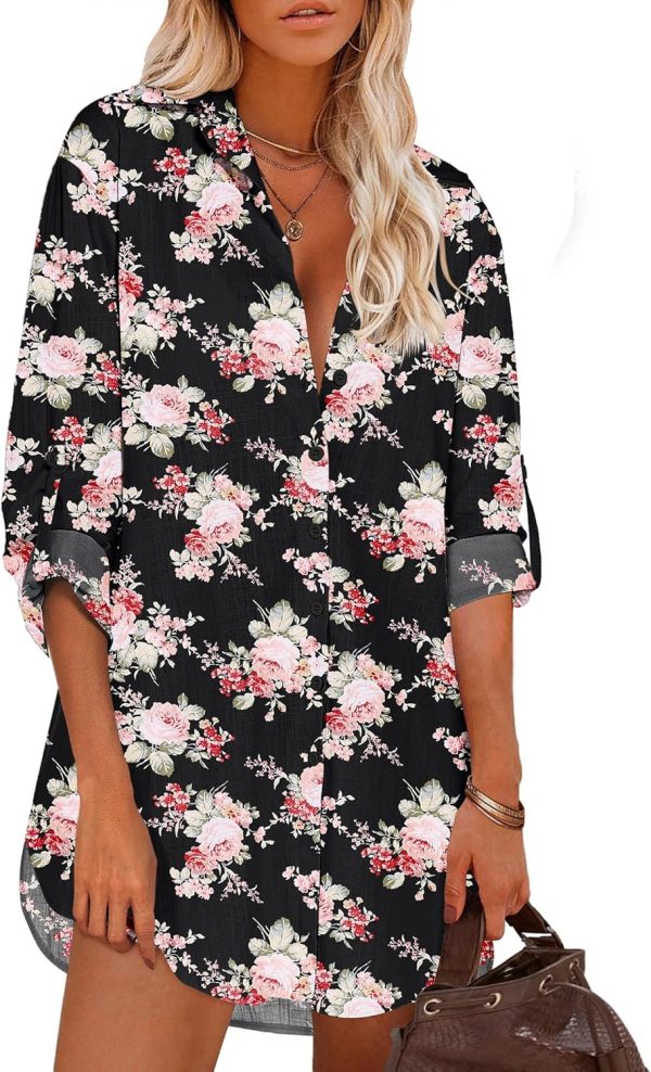 Jngrtsyjvip Fashion   Women Boyfriend Shirts Button Down Long Sleeve Blouse Cuffed Sleeve Collared Shirt