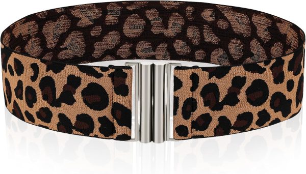 Jngrtsyjvip FashionWomen Stretch Waist Belts, Skinny Elastic Wide Waistband Leopard Print Retro Dress Tuck Belt, Interlock Buckle